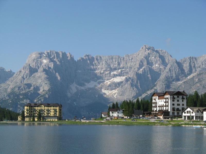 Dolomites Lago di Misurina lake hotel hotels town mountain mountains