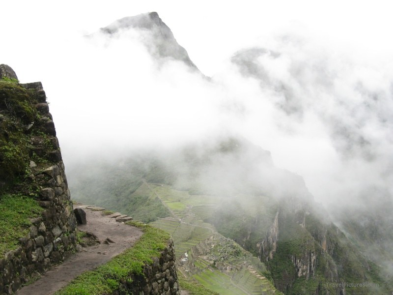 Machu Picchu Machu Huayna Picchu cloud fog clouds cliff trail path