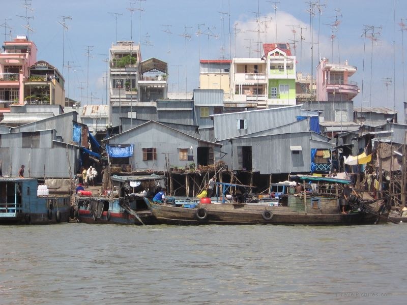 Chau Doc river buildings antenna tin