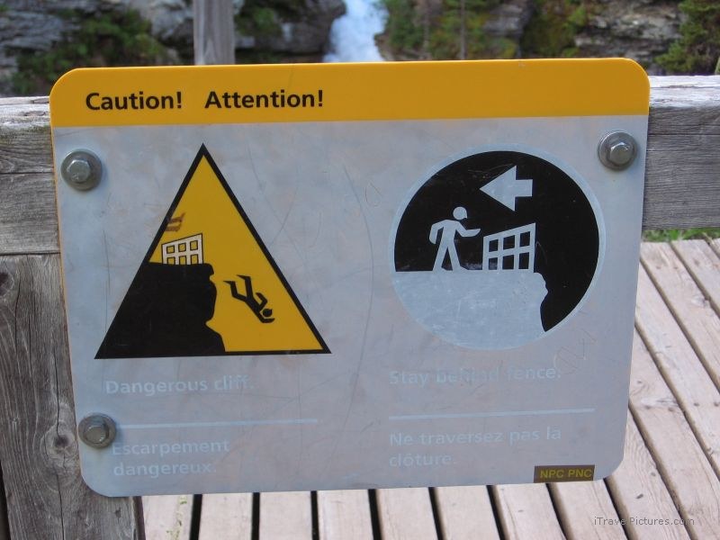 Waterton national park caution sign falling fall