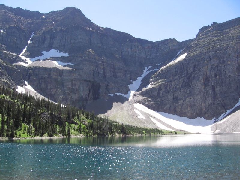 Waterton national park crypt lake snow mountain