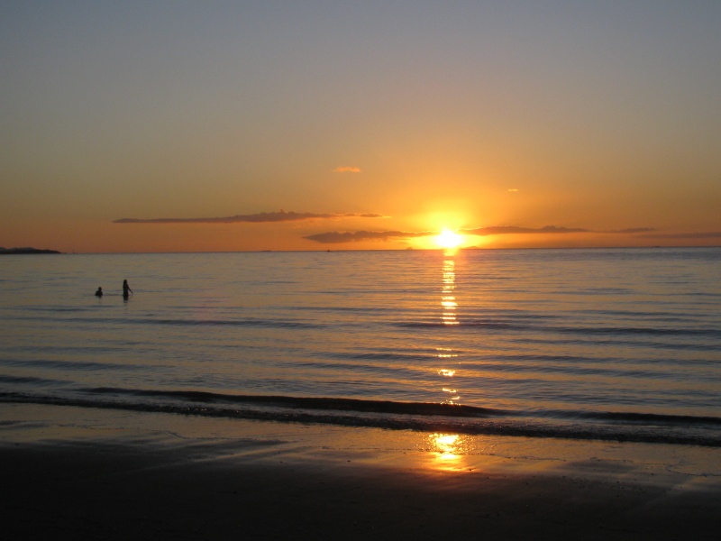 unset sun sea ocean
