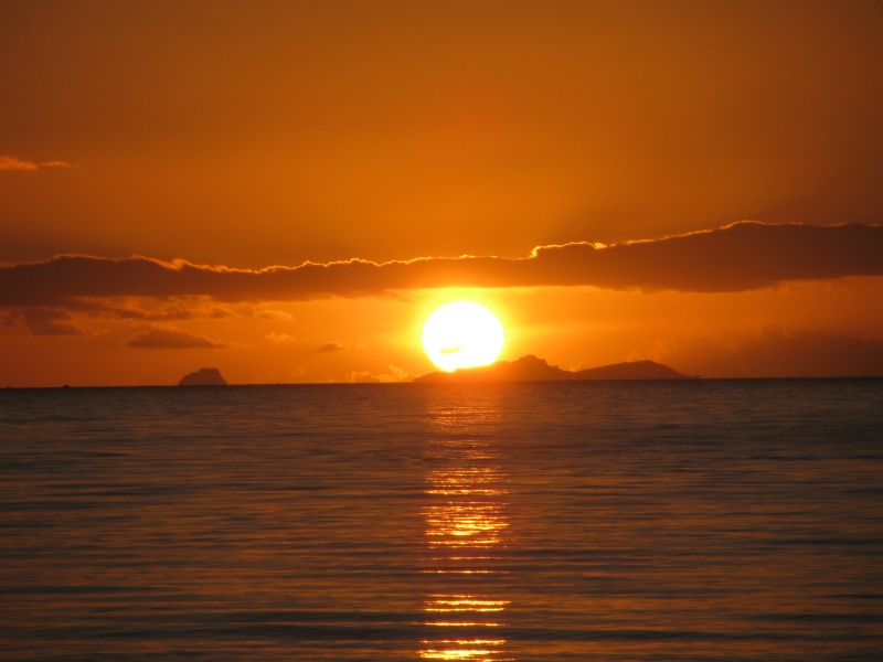 unset sun sea ocean