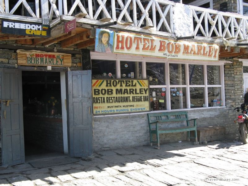 Jomsom trek Hotel Bob Marley sign