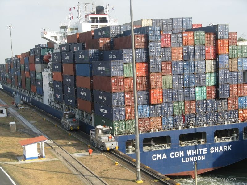 Panama canal boat Miraflores ship