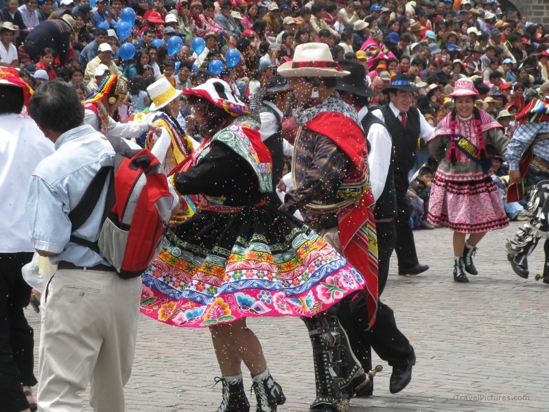 Cusco traditional parade festival dance dancing crowd